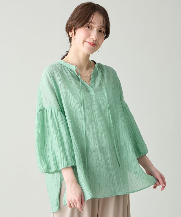 ANY バルーンスリーブスキッパーブラウス グリーン