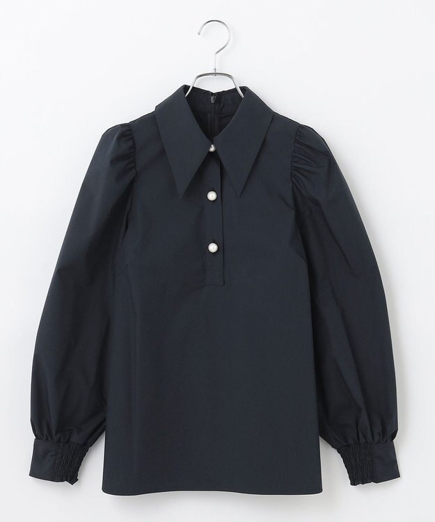 #Newans 【セレモニーにも】下から着られちゃう！尖り襟パフスリーブブラウス ネイビー系