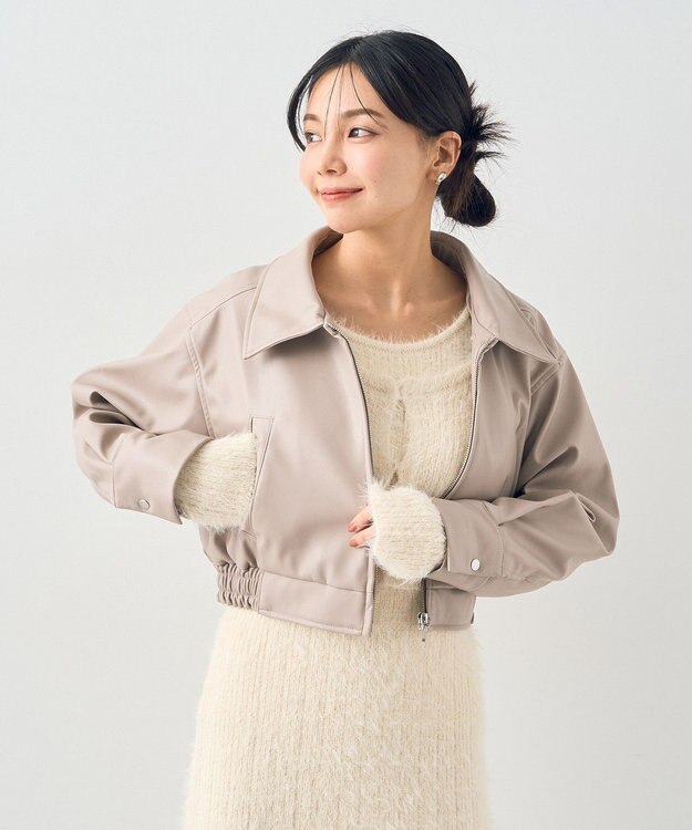 earth music&ecology 襟ファーレザーブルゾン Beige