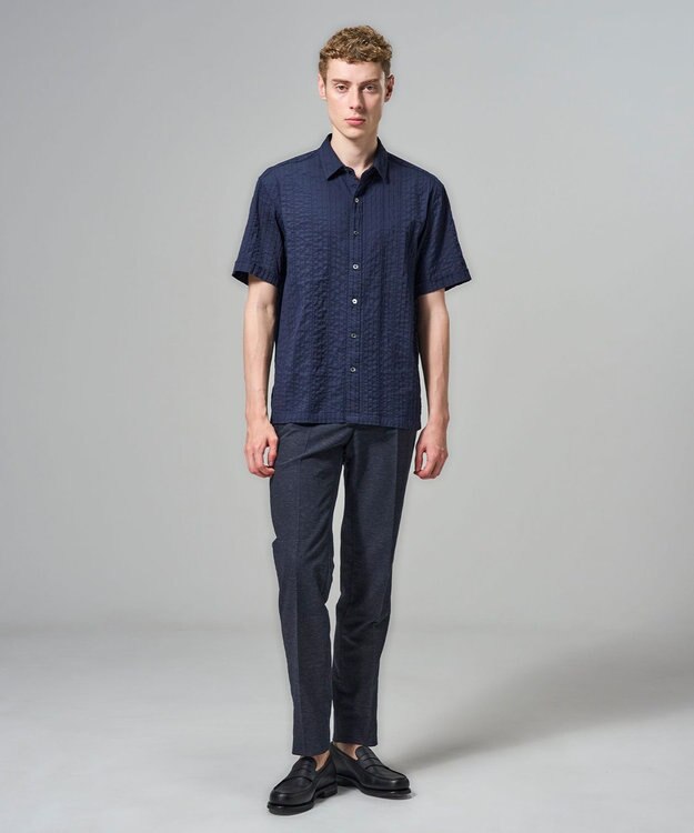 JOSEPH HOMME 【新素材】タックドビーストレッチ 　レギュラーカラー半袖シャツ ネイビー系