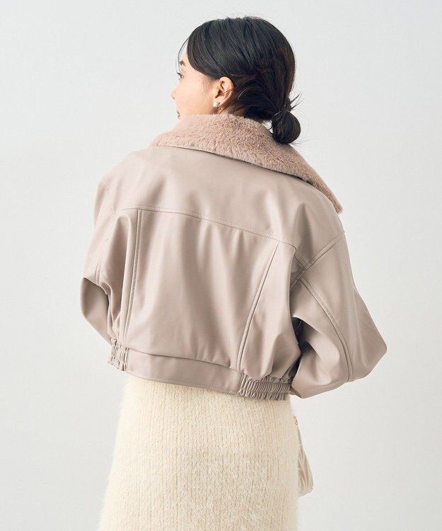 earth music&ecology 襟ファーレザーブルゾン Beige