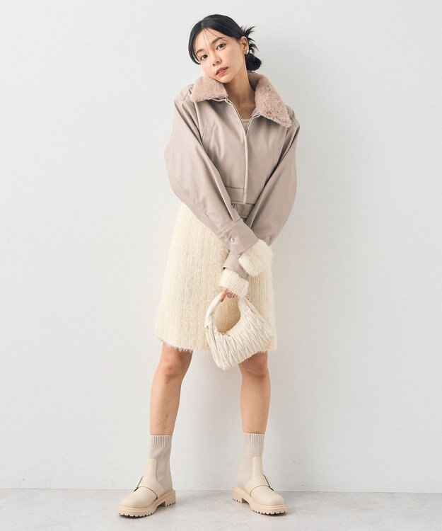 earth music&ecology 襟ファーレザーブルゾン Beige