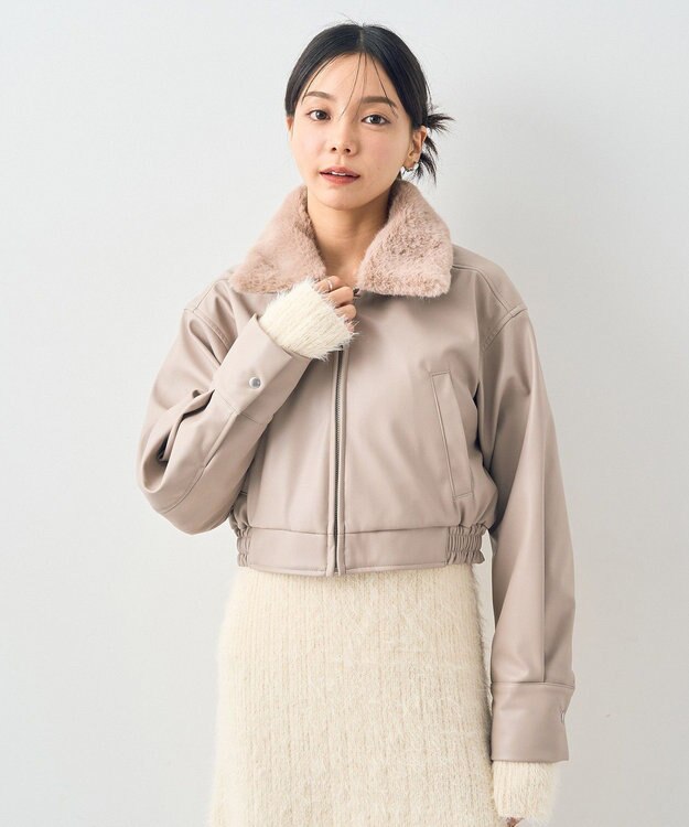 earth music&ecology 襟ファーレザーブルゾン Beige