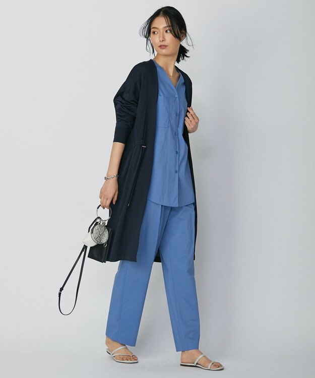 ICB 【洗える】 エコナイロンストレッチ ワイドストレートパンツ スマルトブルー