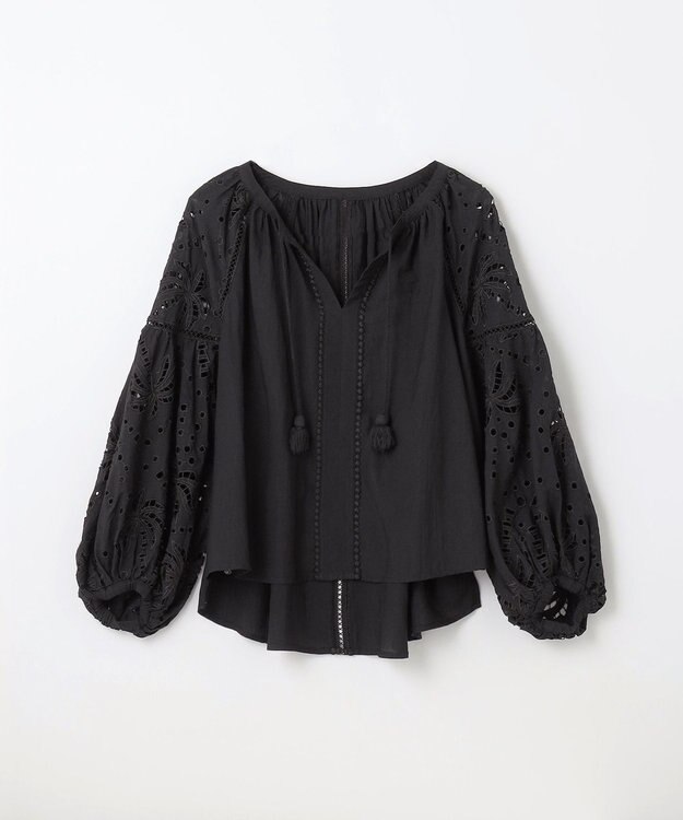 GRACE CONTINENTAL ヤシ柄カットワークトップ ブラック