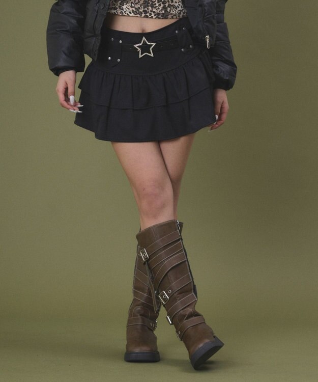 WEGO スターベルト付きティアードスカパン ブラック