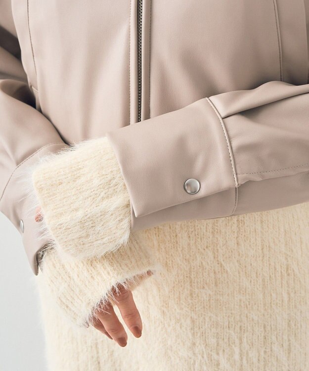 earth music&ecology 襟ファーレザーブルゾン Beige