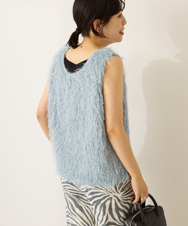 AMERICAN HOLIC 【前後2way】サイドスリットシャギーベスト Grayish Blue