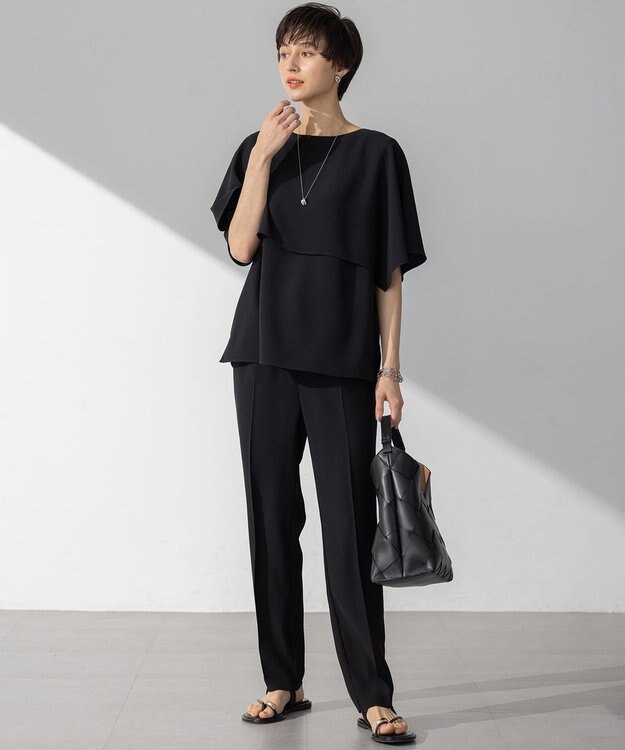 23区 【Oggi7月号掲載/吸水速乾/接触冷感/UVカット】ストレッチジョーゼット テーパード パンツ ブラック系