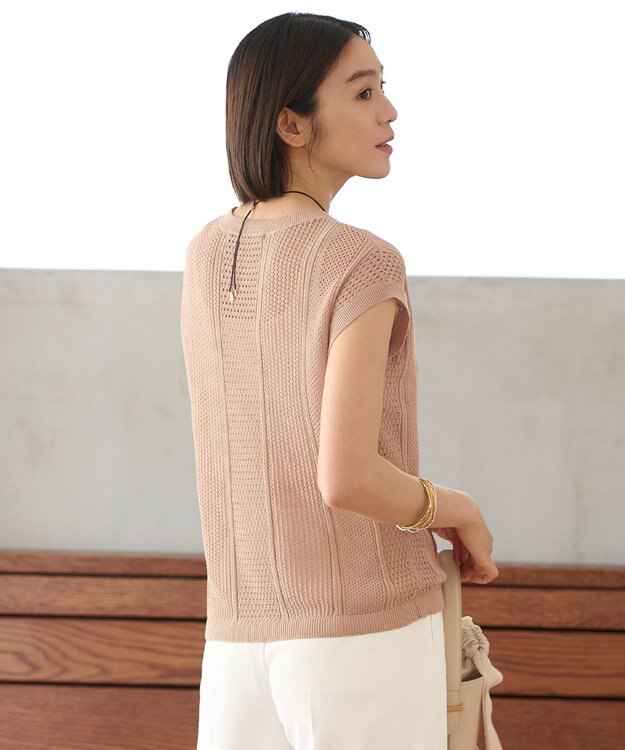 自由区 【洗える・XSサイズあり】シアーコイル ニット キャメル系