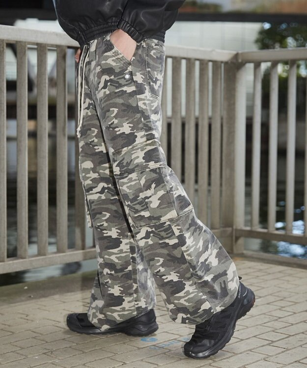 WEGO 【ウエストゴム】スーパーフレアカーゴパンツ 柄1