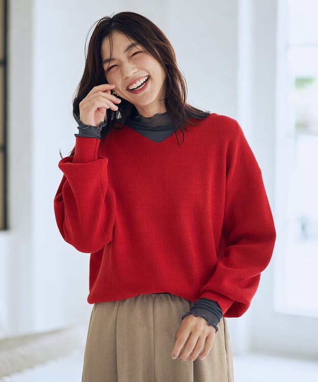 ANY 【8色展開】Vネックデイリーニット レッド