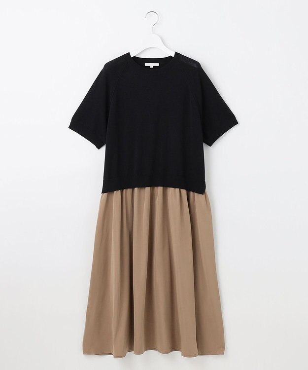 自由区 L 【洗える】タフタコンビ半袖 ワンピース ブラック×ブロンズ