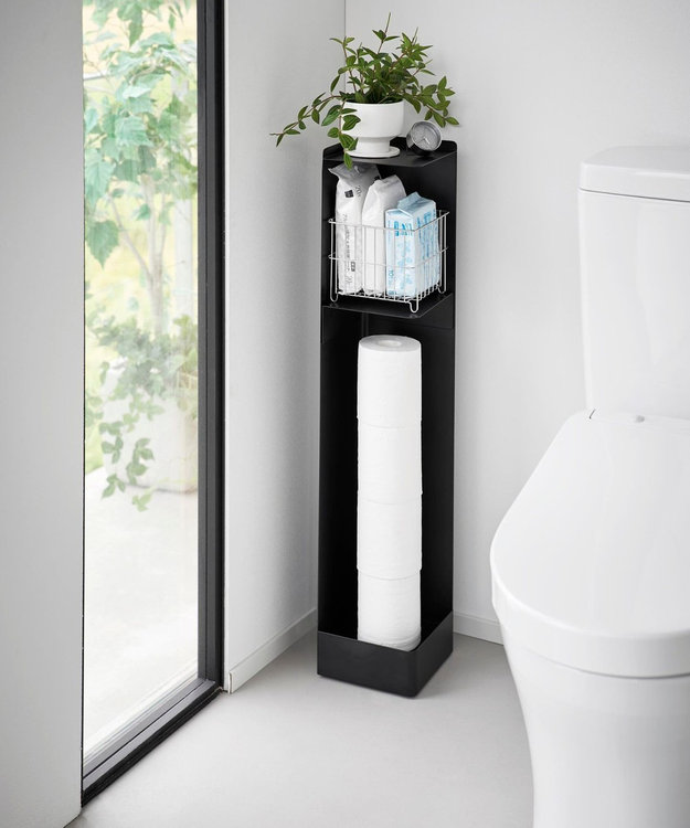 tower キャスター付きスリムトイレラック タワー ブラック ブラック