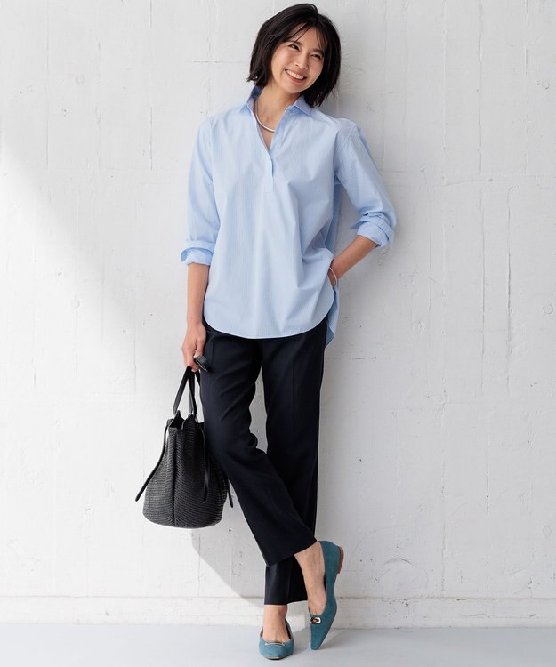 23区 【Oggi4月号掲載/洗える】CANCLINI スキッパー シャツ サックスストライプ