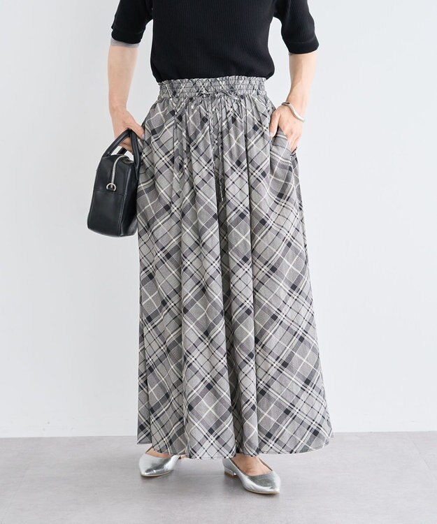 Green Parks サラフレワイドパンツ（柄） Check Black