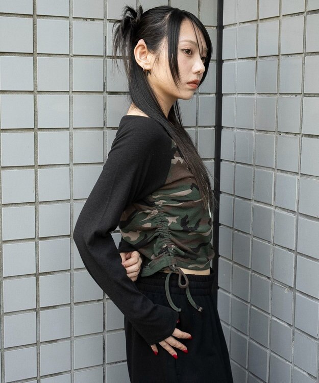 WEGO キーネックサイドドロストラグランロンT 柄1