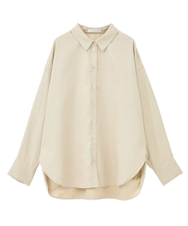 Green Parks シルキータッチストライプシャツ Ecru