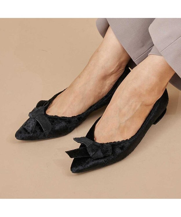 MODE ET JACOMO <carino>ベルベットリボンパンプス ブラック