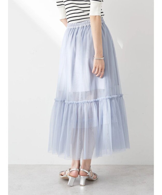 earth music&ecology ティアードチュールスカート Grayish Blue