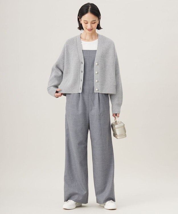 自由区 【洗える】ウールカシミヤブレンドラメスパンコールニット カーディガン グレーメランジ×シルバー