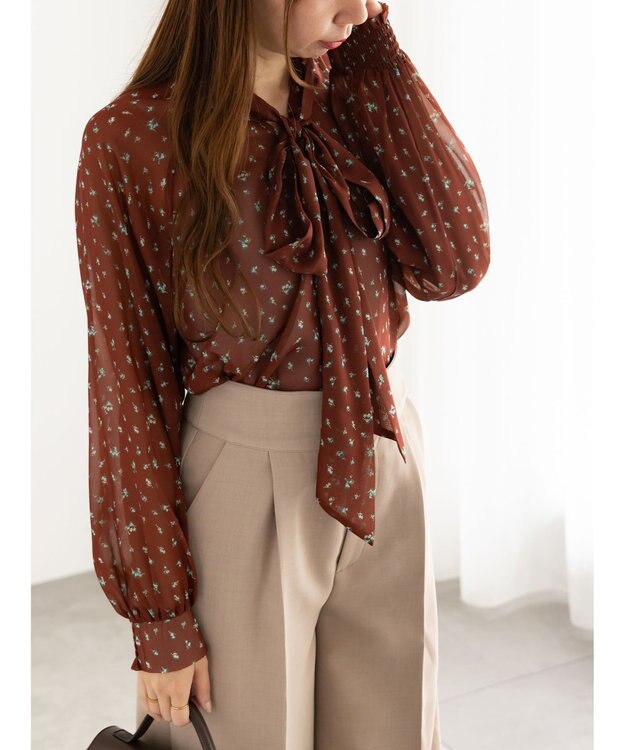 Te chichi パターンアソートシフォンボウタイブラウス《2025Autumn catalog vol.2 item》 ボルドー