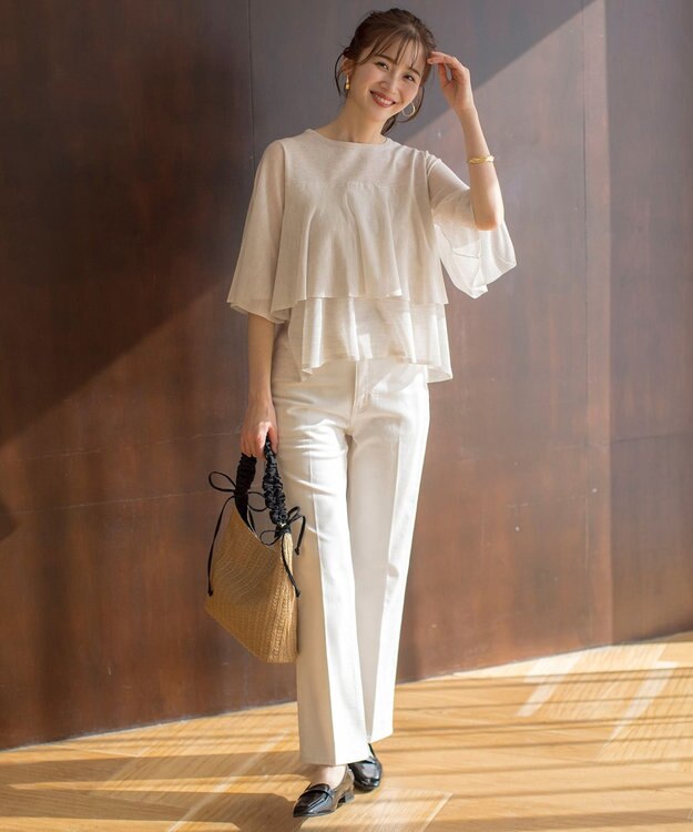 ANY SIS 【美Denimシリーズ】センタープレスセミフレア デニム オフ