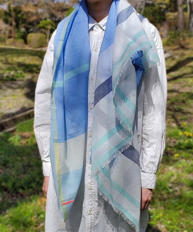 POLS 播州織 極細コットンストール ブルー