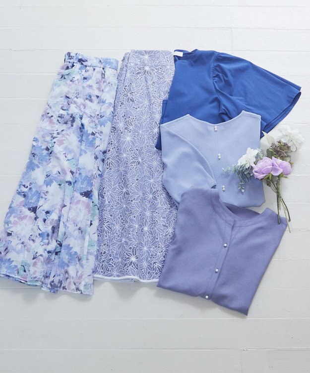 ANY SIS S 【洗える】フラワーレーシーオパール スカート ブルー系