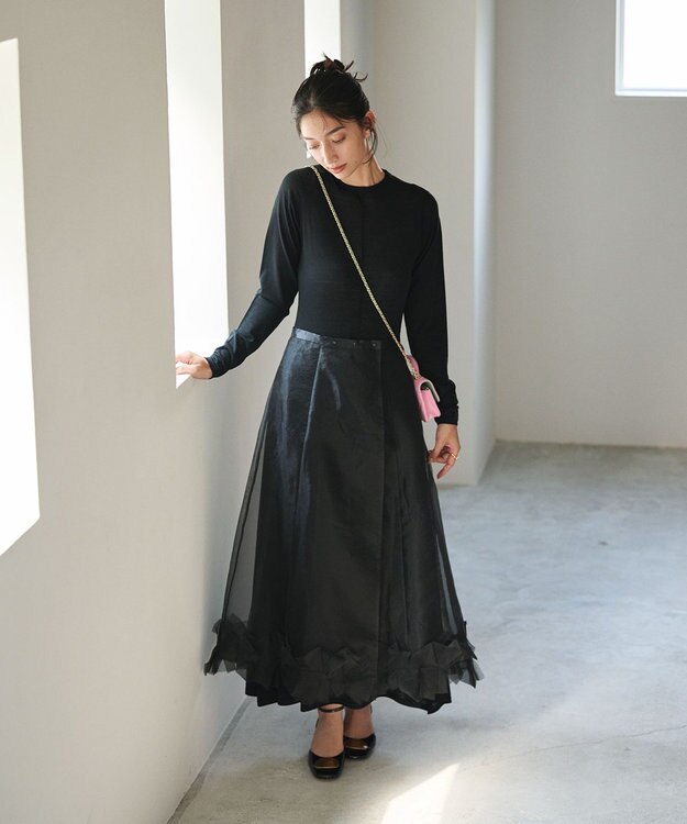 #Newans オーガンジーオリガミヘムスカート ブラック