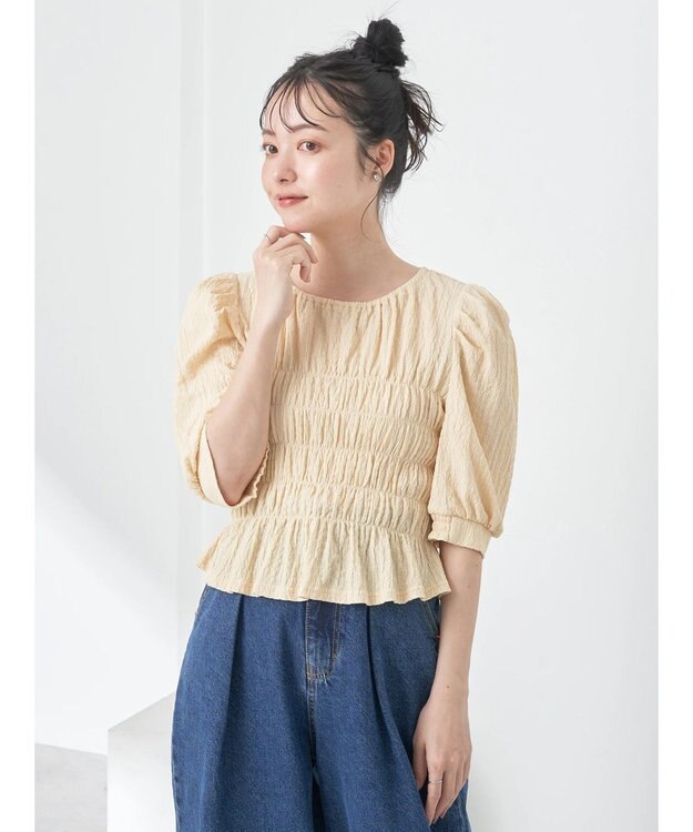 earth music&ecology ポコポコシャーリングトップス Yellow