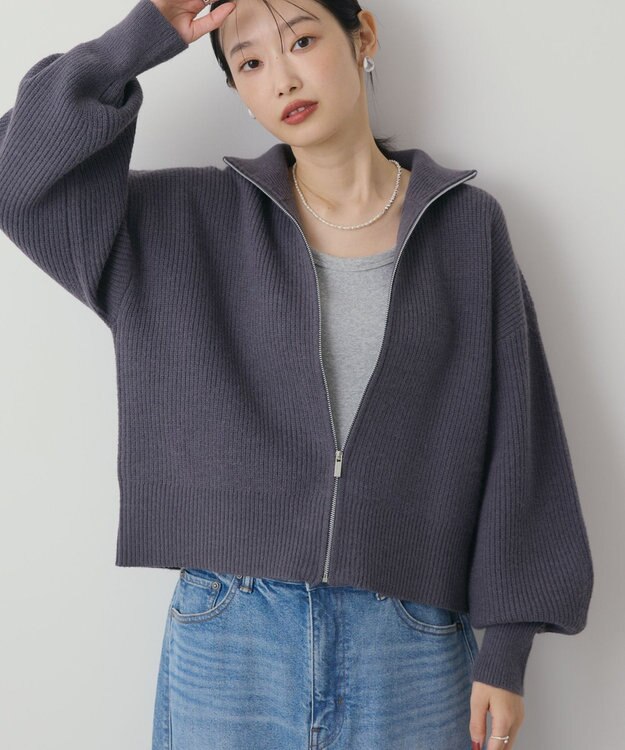 AMERICAN HOLIC ZIPハイネックカーディガン Charcoal Gray