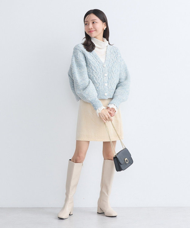 earth music&ecology スラブラメヤーンケーブルカーディガン Light Blue