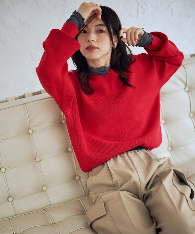 ANY 【8色展開】Vネックデイリーニット レッド