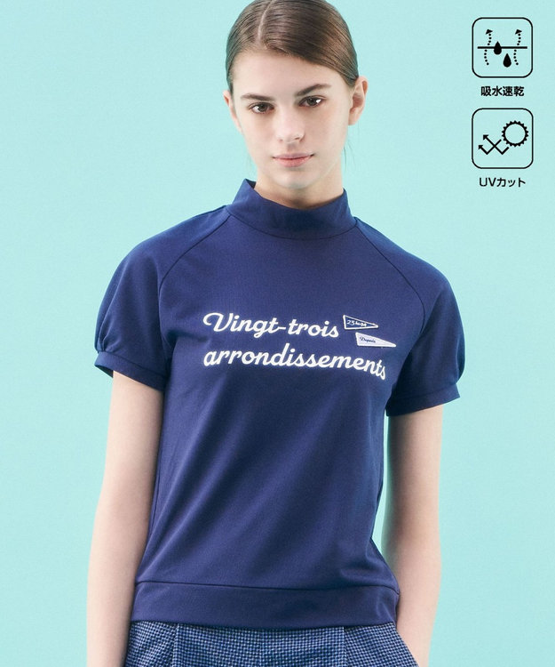 23区GOLF 【WOMEN】【吸水速乾/UVカット】メッシュモックネックプルオーバー ダルブルー系