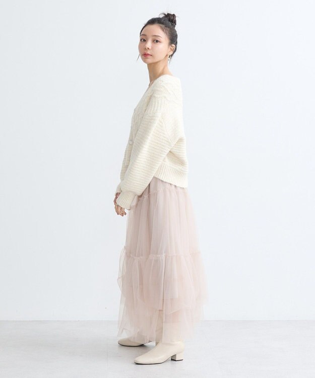 earth music&ecology スラブラメヤーンケーブルカーディガン Ivory