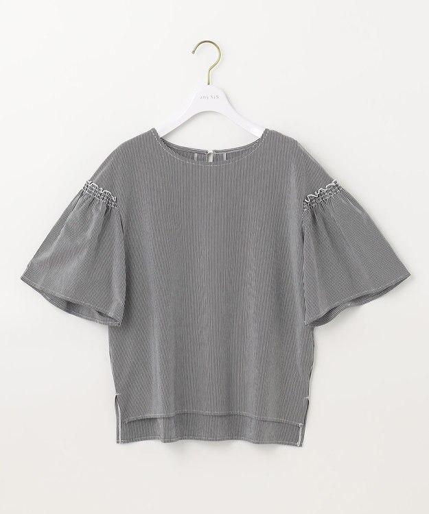 ANY SIS シルケットストライプ フレアスリーブ カットソー ネイビーストライプ