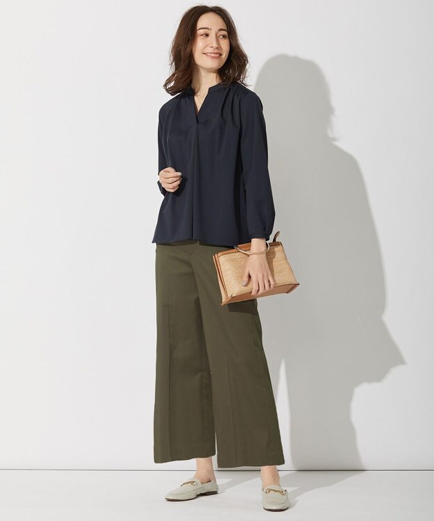 自由区 【接触冷感・撥水防汚加工】COOLMAX ワイドクロップドパンツ カーキ系