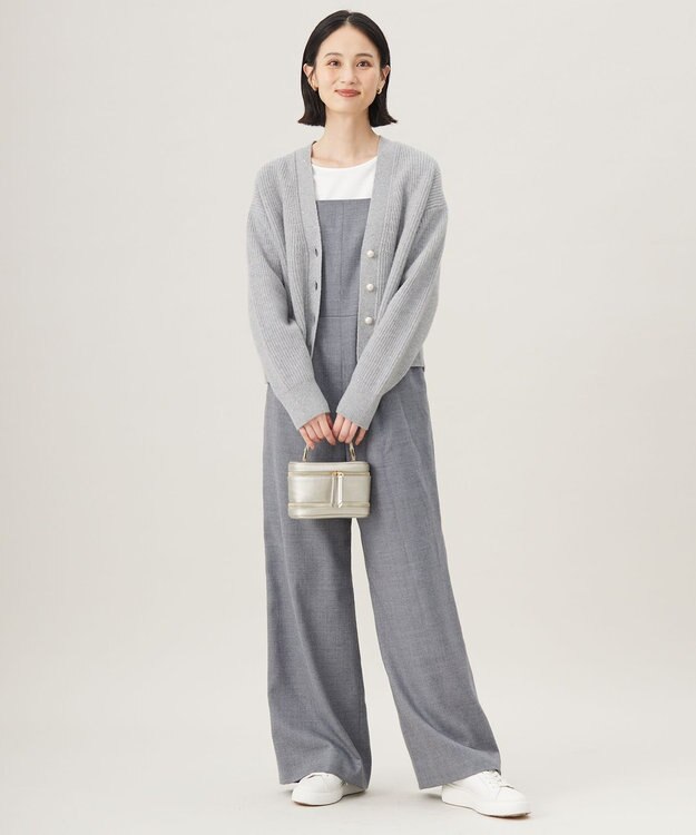 自由区 【洗える】ウールカシミヤブレンドラメスパンコールニット カーディガン グレーメランジ×シルバー