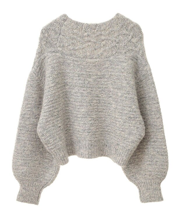 earth music&ecology スラブラメヤーンケーブルカーディガン Light Gray