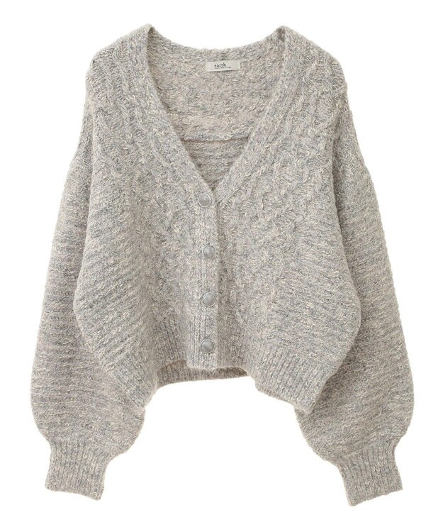 earth music&ecology スラブラメヤーンケーブルカーディガン Light Gray