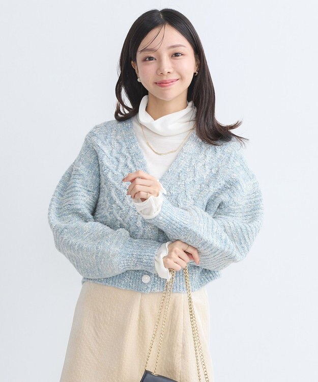 earth music&ecology スラブラメヤーンケーブルカーディガン Light Blue