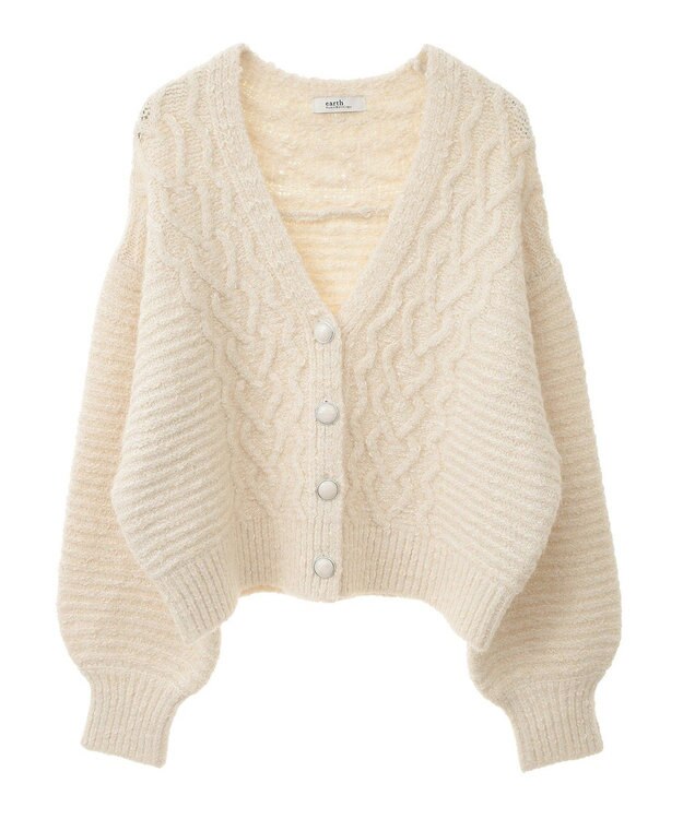 earth music&ecology スラブラメヤーンケーブルカーディガン Ivory