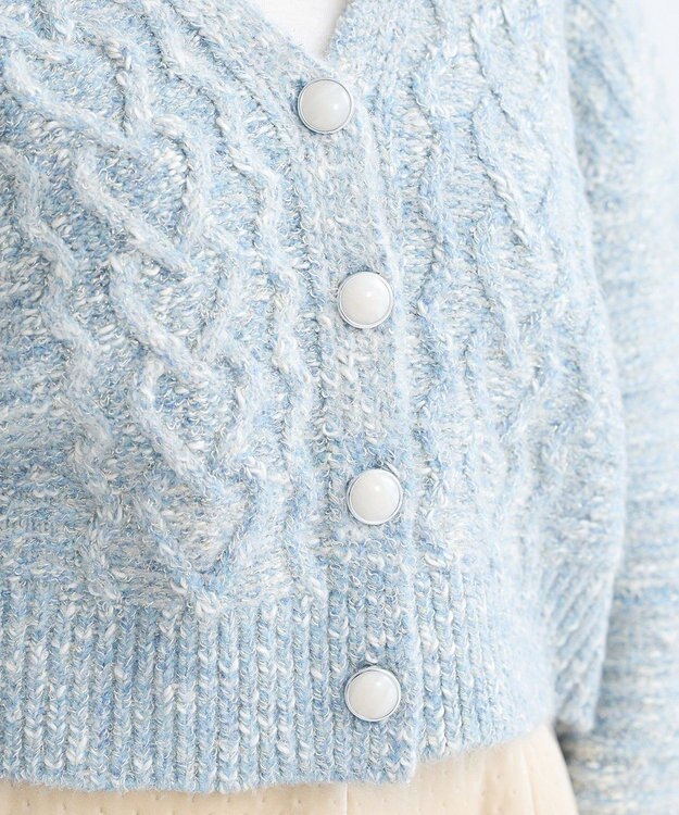 earth music&ecology スラブラメヤーンケーブルカーディガン Light Blue
