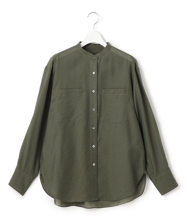 23区 【洗える】バンドカラー シアー シャツ カーキ系