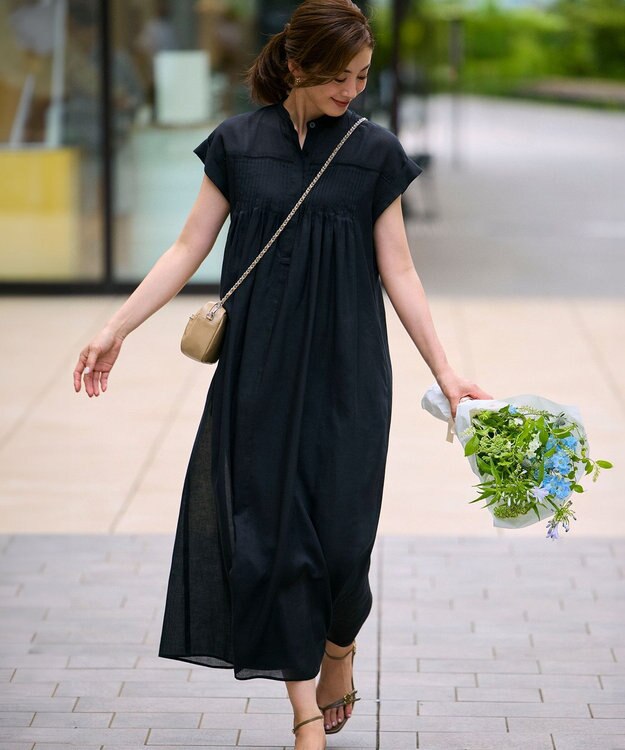 23区 【一部店舗限定/接触冷感/洗える】ラミータンブラー フレンチスリーブ ワンピース ブラック系