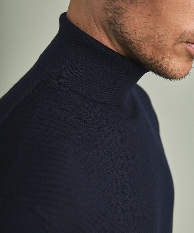 GOTAIRIKU 【家庭洗濯可能】イタリア糸 ハイゲージ タートルニット_リンクス柄 ネイビー系1