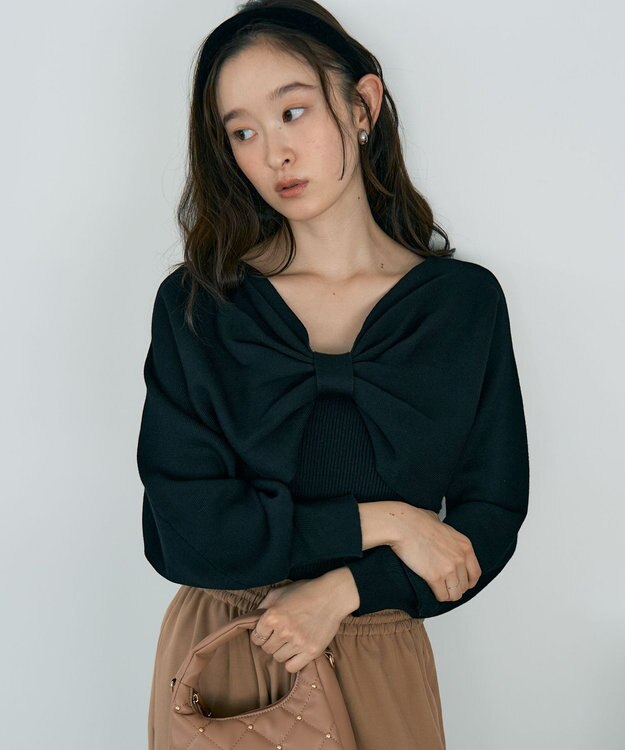 earth music&ecology 【WEB限定】リボンニットアンサンブル Black