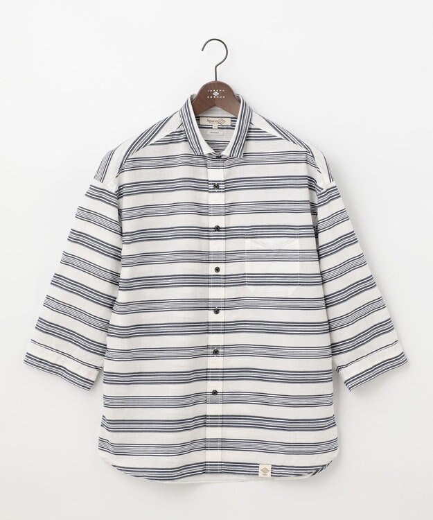 JOSEPH ABBOUD MOUNTAIN 【SPACE／UNISEX】七分袖 ランダムボーダー シャツ ホワイト系2