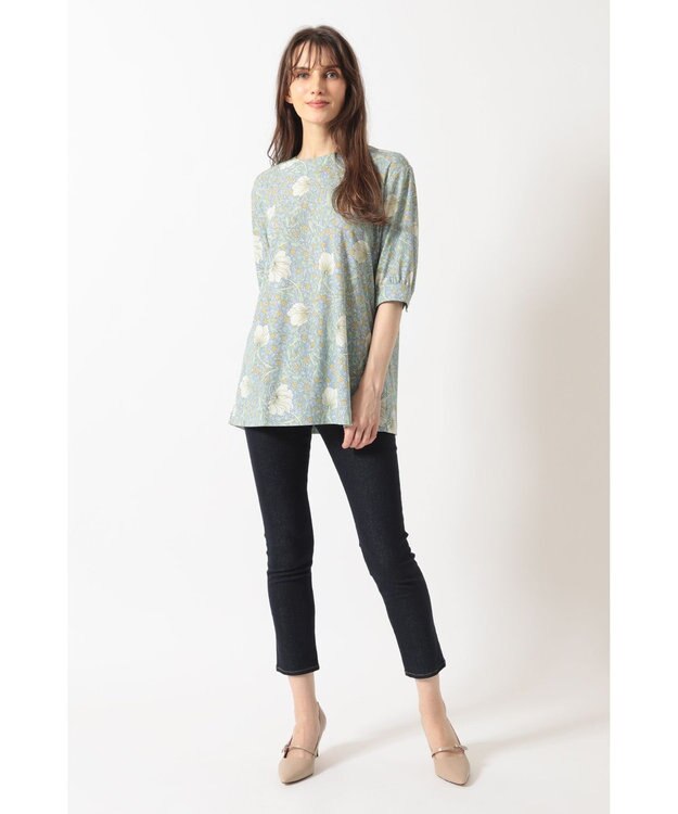 DAKS ボタニカルプリント七分袖プルオーバー ライトブルー